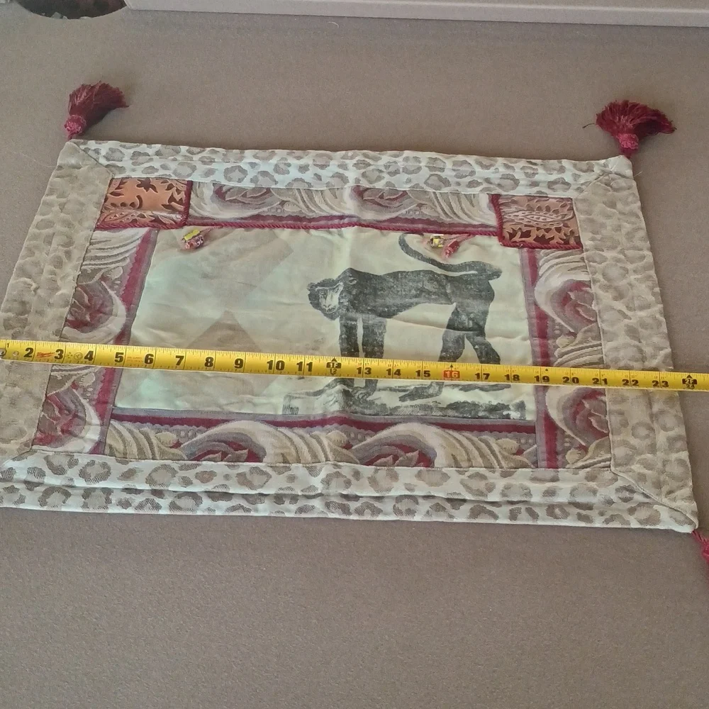 PILLOW SHAMS SET OF TWO WITH MONKEYS AND TASSELS BURGUNDY TAN LEOPARD PRINT